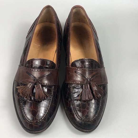 Johnston and Murphy Men’s Croc Print Brown Loafers with Tassel Kilt Size 10M - Picture 3 of 9